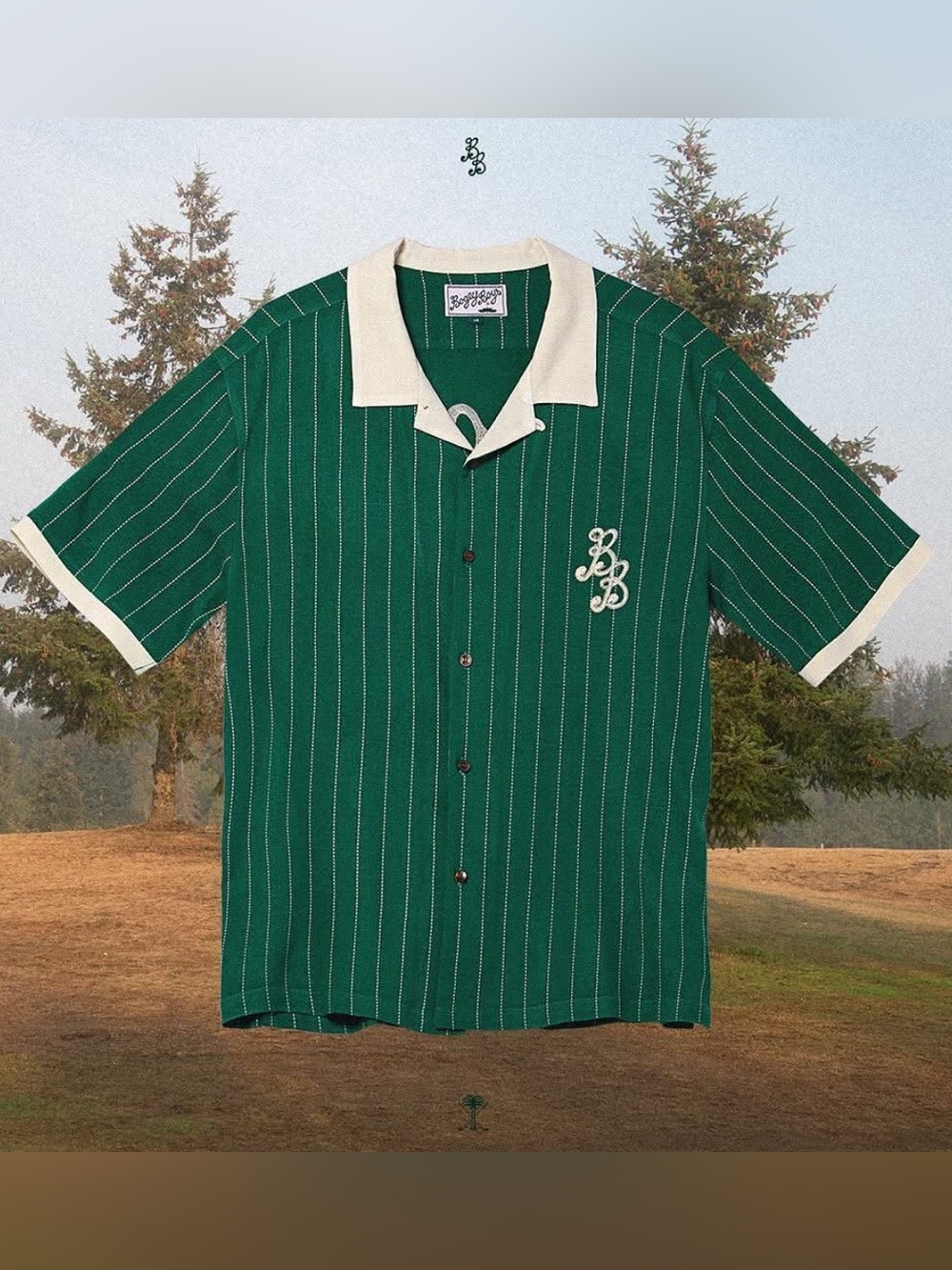Bogey Boys | The Players Button Up Shirt | Green & White Striped | Large